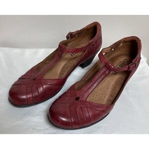 Cobb Hill Shoes Women 7.5M Aubrey Mary Jane Leather Comfort TStrap Low Heel Red